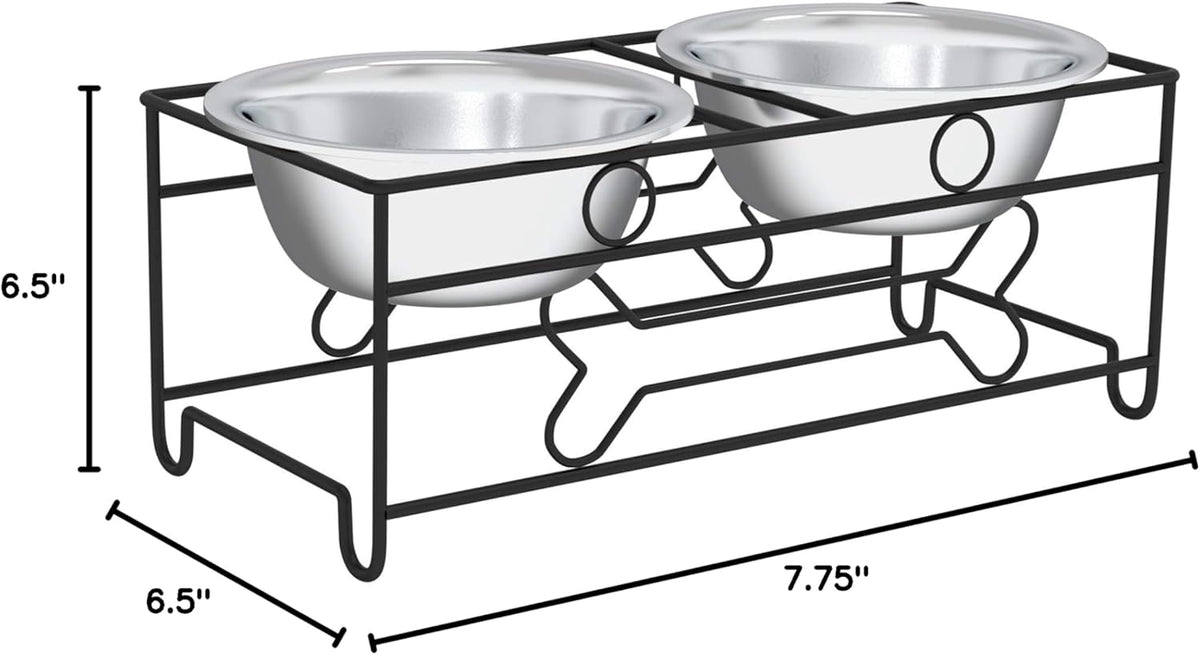 Set of 2 Stainless Steel Dog Bowls - 40Oz Pet Bowls with Decorative Dog Food Stand - Metal Food and Water Dishes for Large Pets - Puppy Essentials by (Silver/Black)